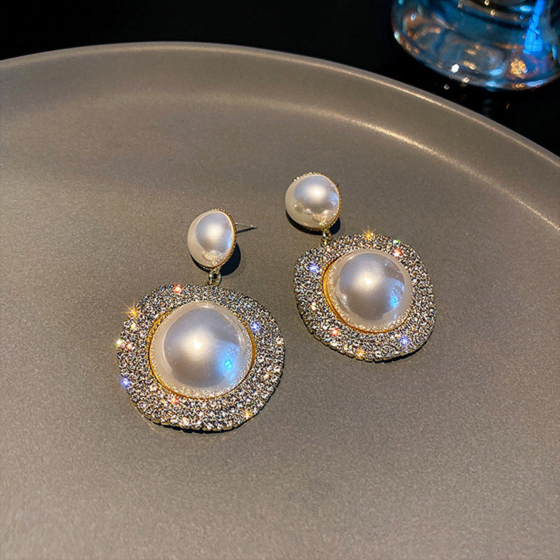 S925 Silver Needle Pearl Full Diamond Earrings