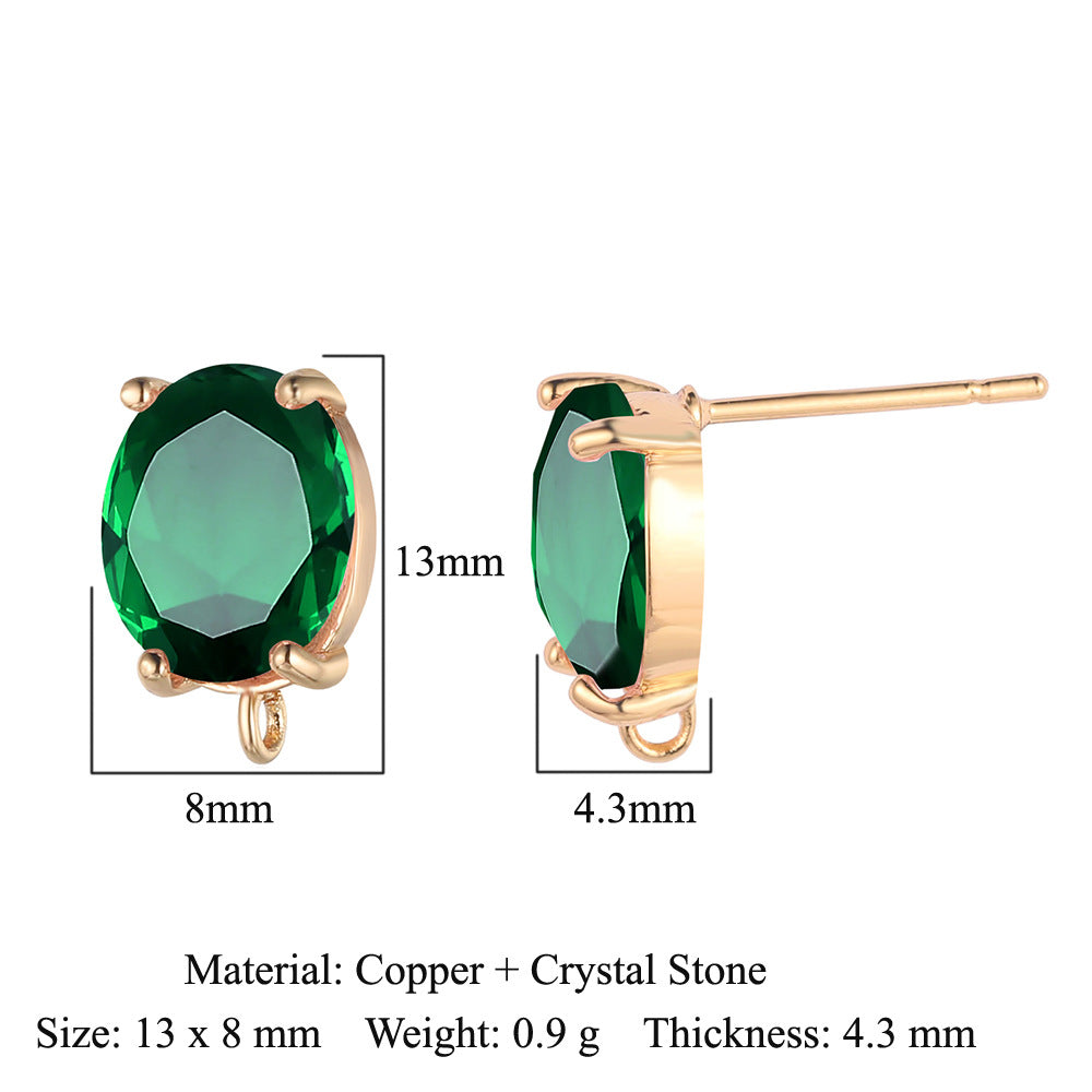 10 pcs/pack, drop-shaped brass crystal glass stud earrings.