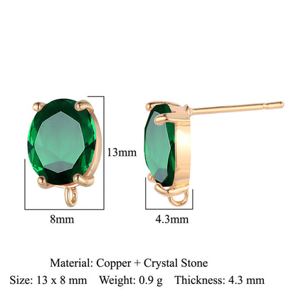 10 pcs/pack, drop-shaped brass crystal glass stud earrings.