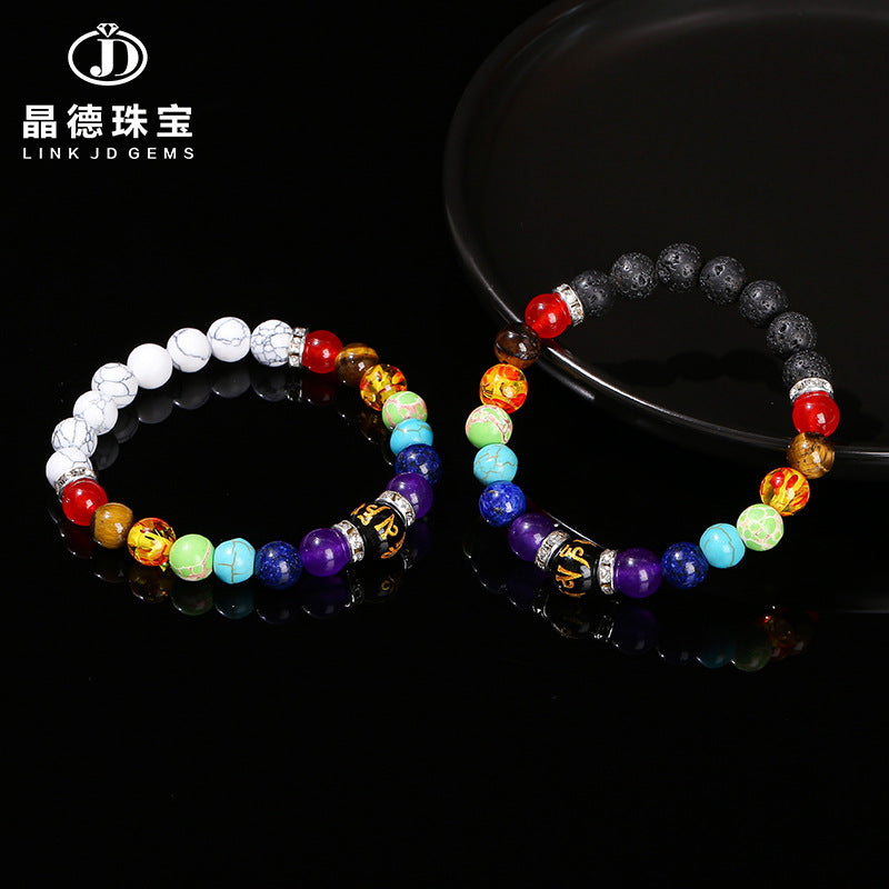 Natural volcanic stone colorful stone Liuzi mantra bracelet.