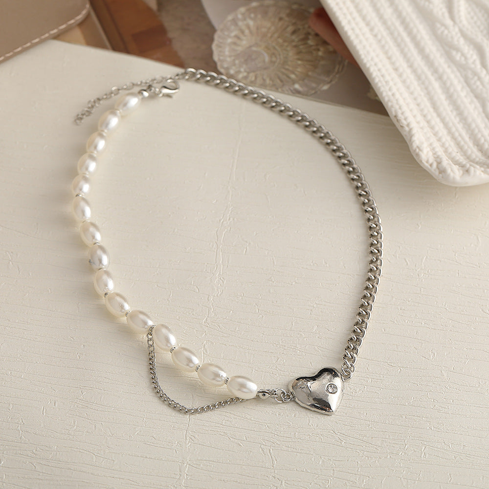 Pearl Chain Heart Pendant Necklace