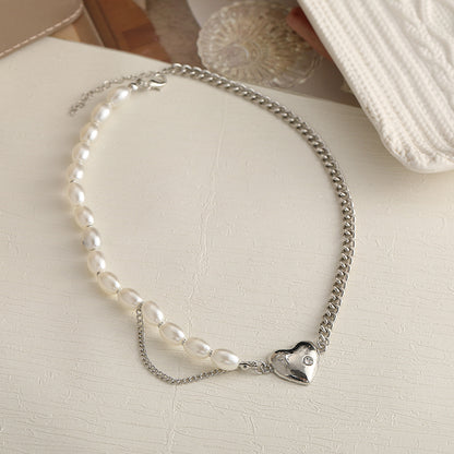 Pearl Chain Heart Pendant Necklace