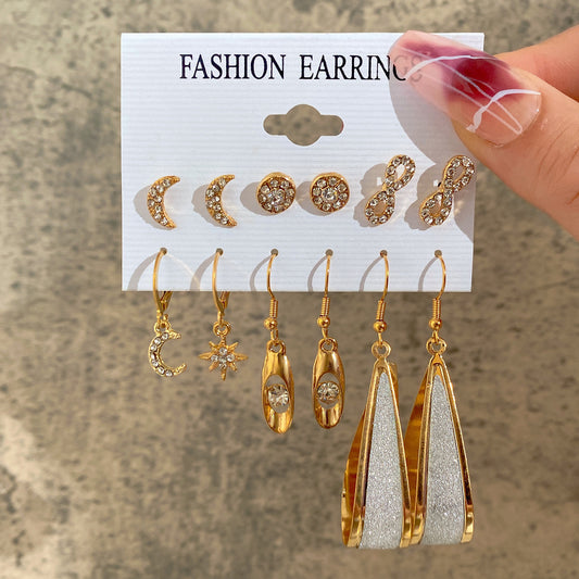 6 new personality moon punk gold earrings