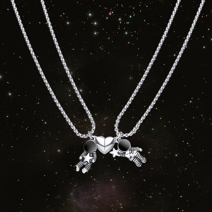 Astronaut couple necklace magnet attraction pendant