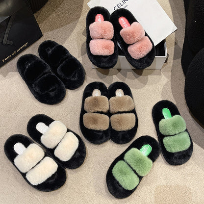 New color-blocked platform shearling slippers