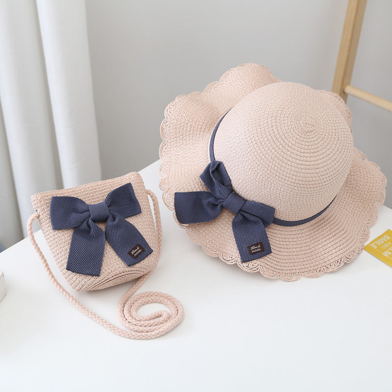 Summer Kids Sun Hat Baby Straw Bag Set Girls' Cute Wide Brim Sun