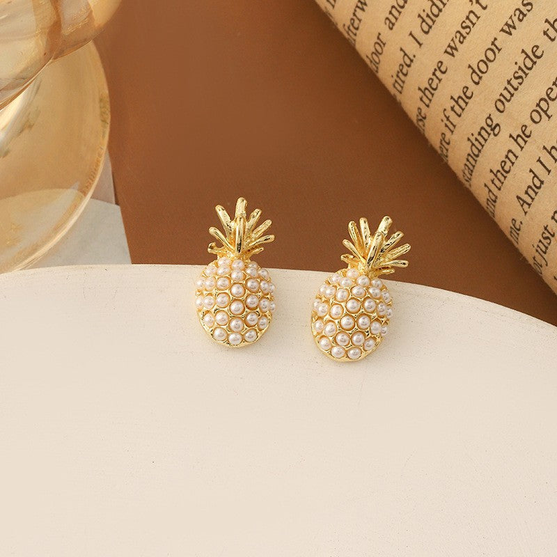 Pearl pineapple stud earrings jewelry