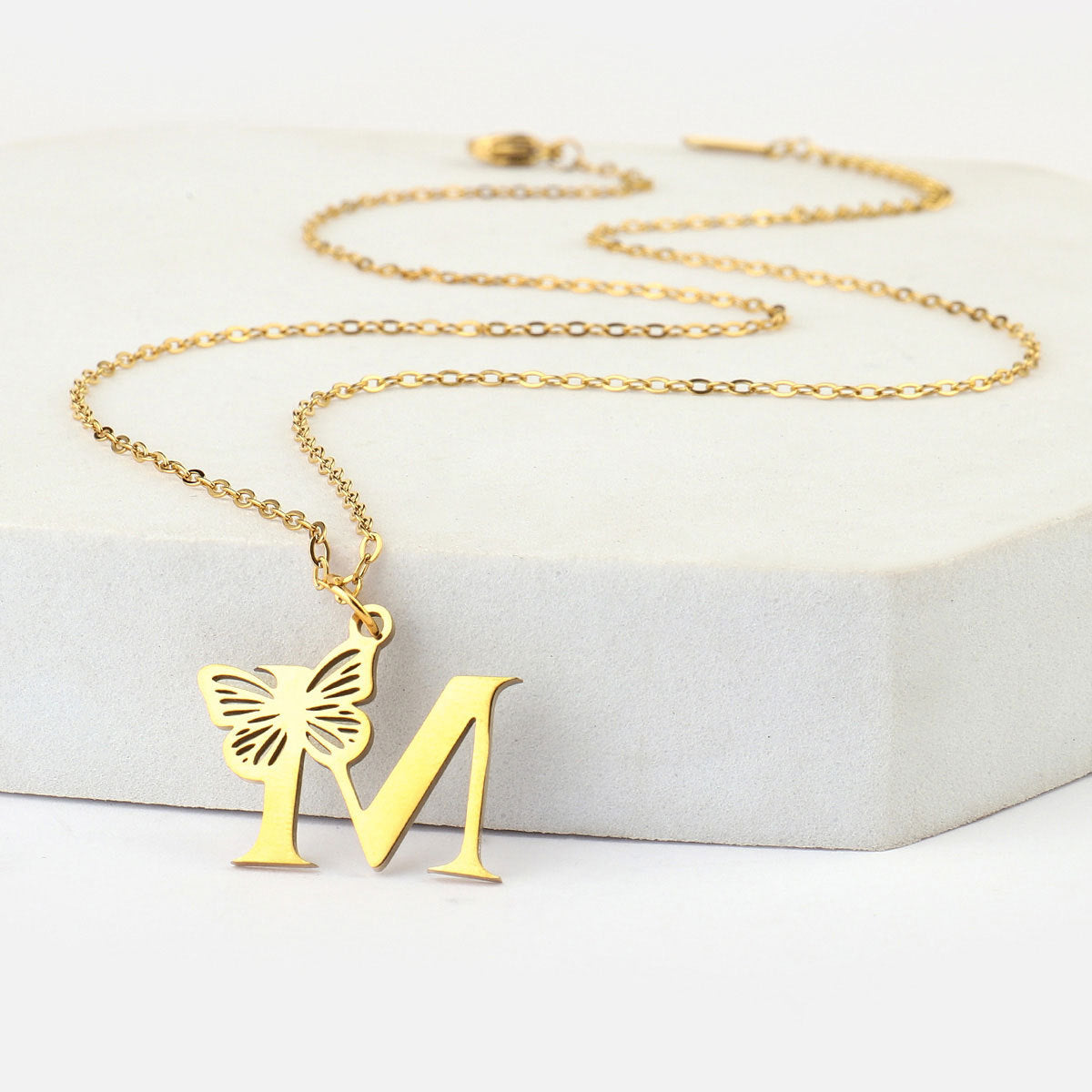 26 letter butterfly titanium steel hollow necklace