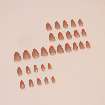 French Orange Short Almond Detachable Fake Nails