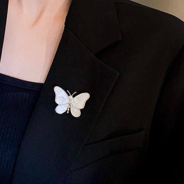 White Pearl Butterfly Brooch