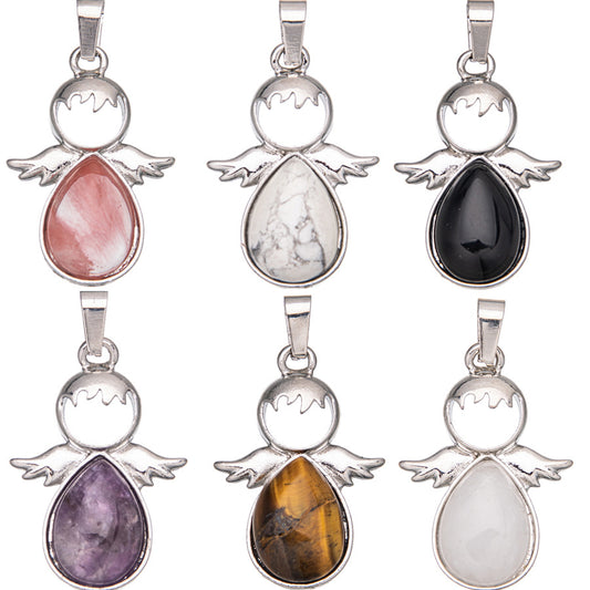 Crystal Angel Wings Water Drop Oval Crystal Pendant