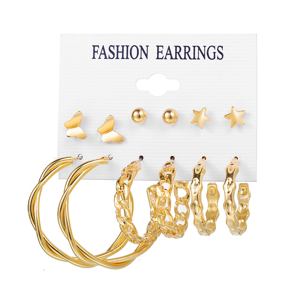 Metal Circle Chain Earring Set 6-Piece Set