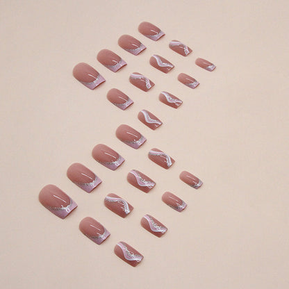 Pink and White Striped Square Fake Nails