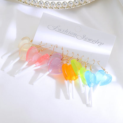 Candy Color Lollipop Heart Shape Long Earrings