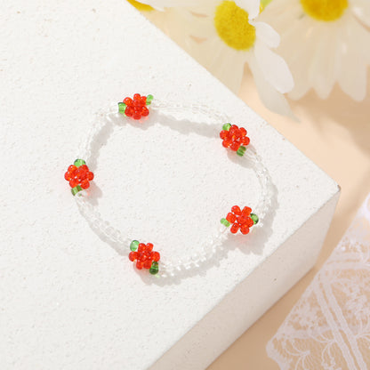 Flower Rice Bead Elastic Cord Beaded Bracelet