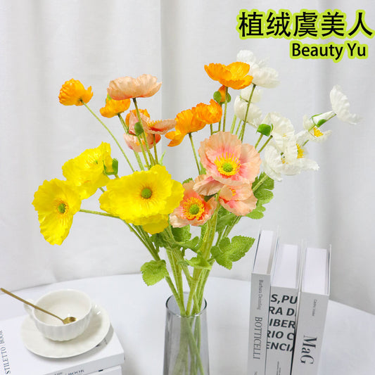 Poppy artificial flower flocking poppy flower