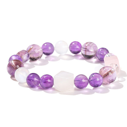 7A Natural Ice Transparent Amethyst Round Bead Bracelet