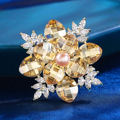 Crystal Flower Brooch Brooch Versatile