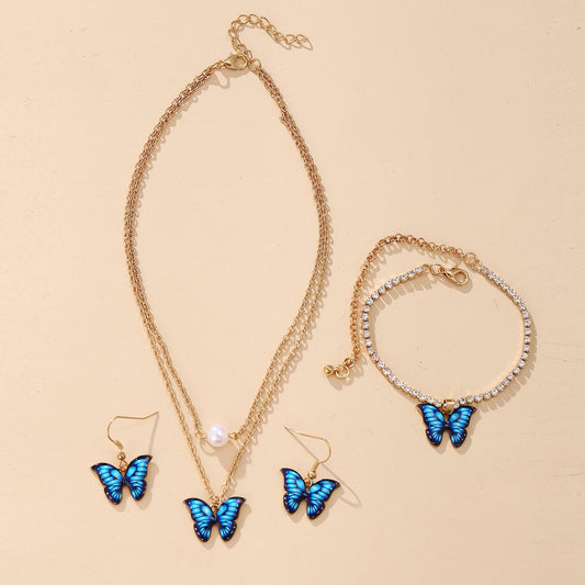 Pin Butterfly Pendant Jewelry Set 3 Pieces