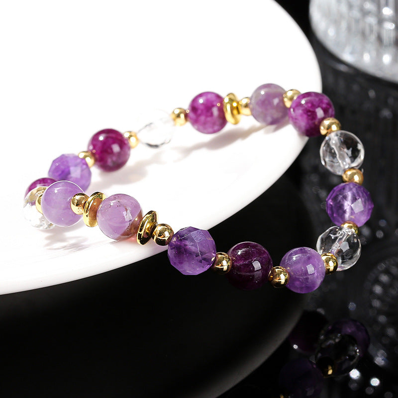 Natural amethyst purple chalcedony white crystal mixed bracelet