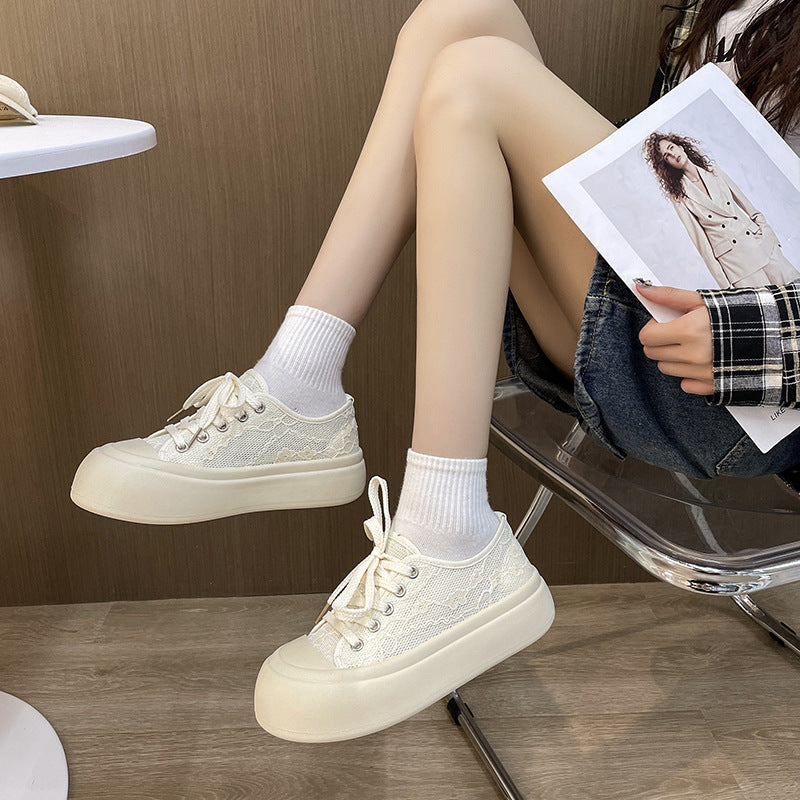 Women's mesh lace rounded sneakers