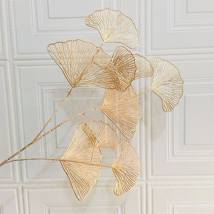 Golden 3-pronged fan blade simulated ginkgo leaf fake leaf