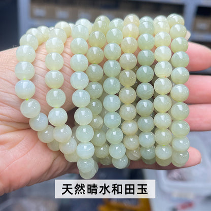 Natural clear water Hetian jade round bead bracelet