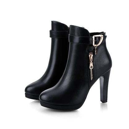 European and American thin heel high heel short boots black