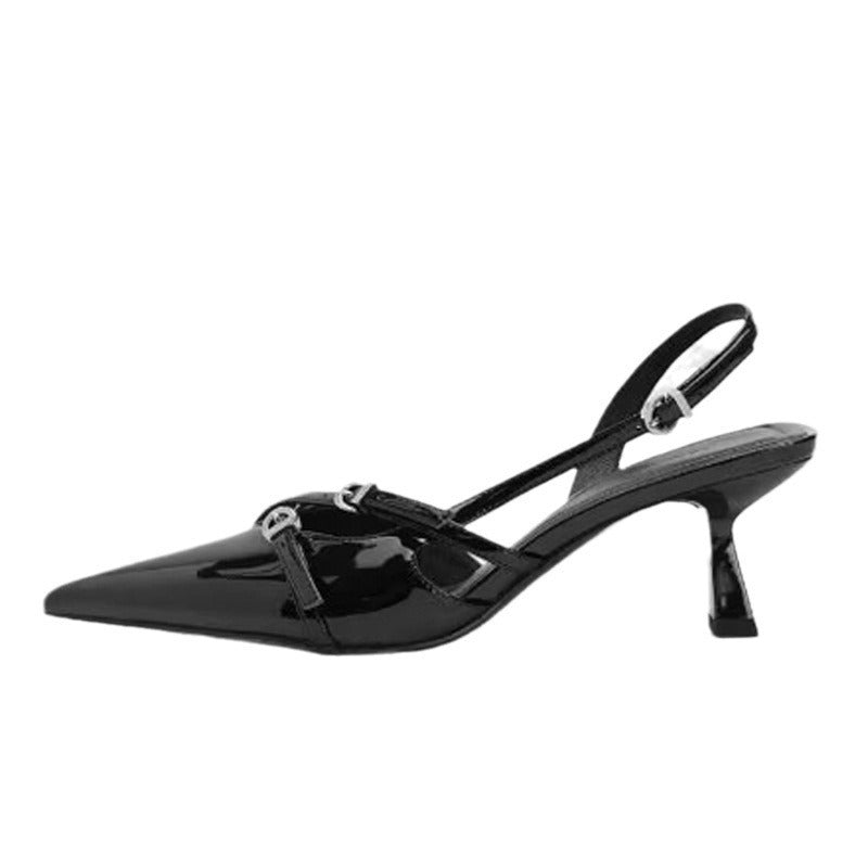 Black French mid-heel sandals