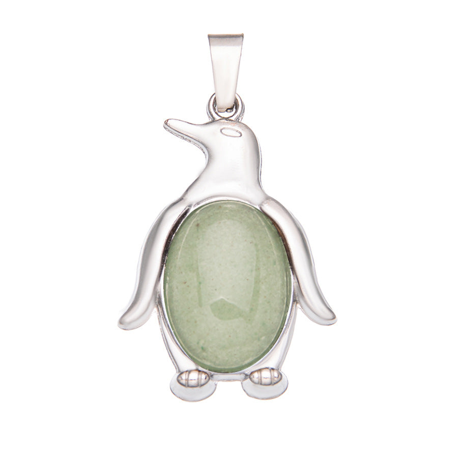 Colgante de cristal de piedras preciosas con incrustaciones de pingüino de aleación de ágata 