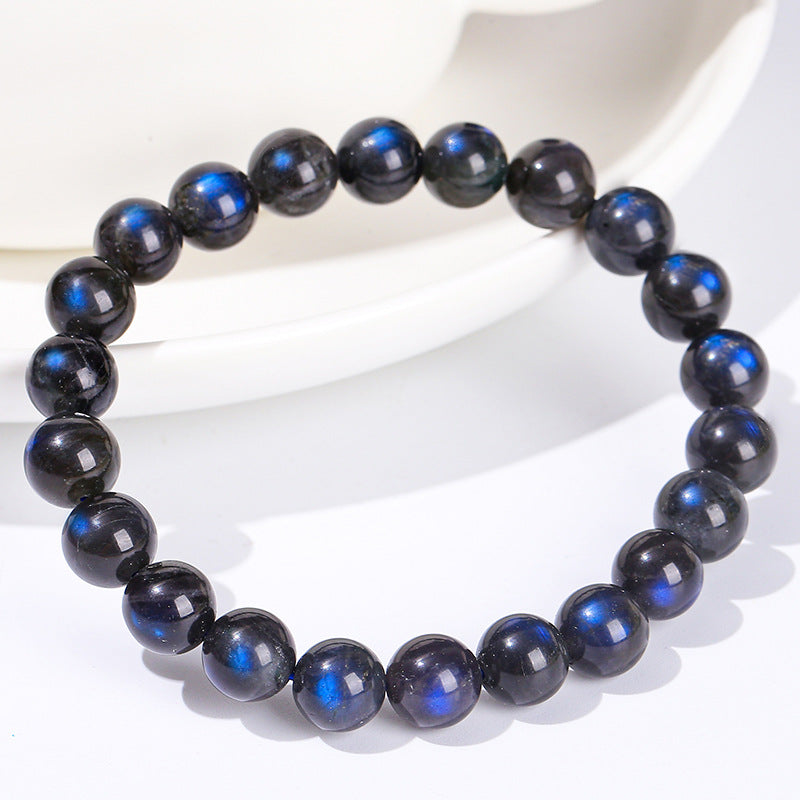 7A natural black body strong blue light elongated stone bracelet