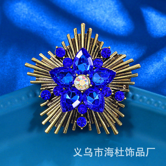 sapphire blue crystal glass brooch