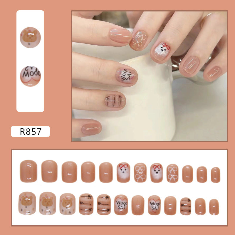 Cartoon Letter Bear Short Square Nail Stickers 24 Pieces