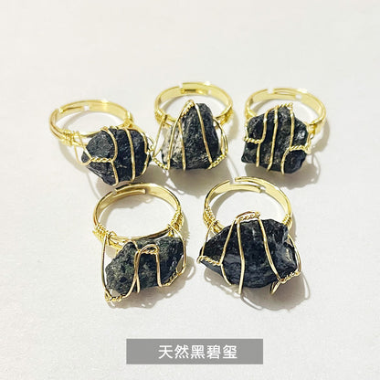 Crystal electroplated rough stone winding ring