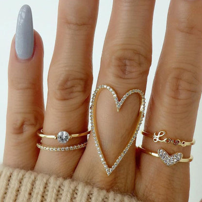 Nuevo conjunto de 3 piezas de anillo de corazón con diamantes 