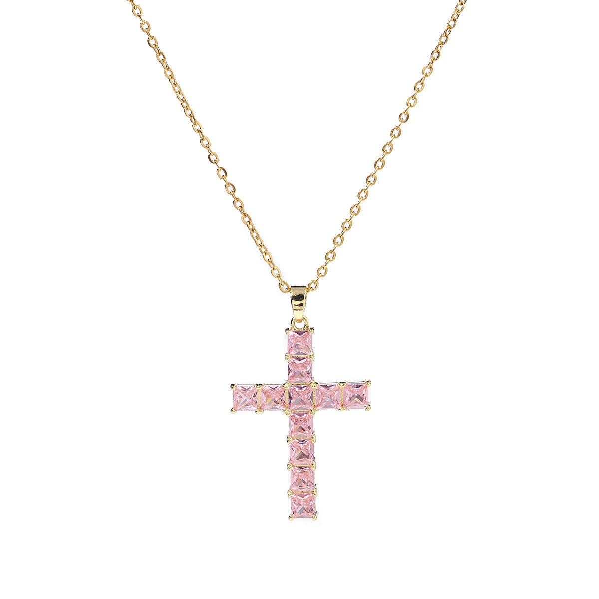 Cross pendant necklace full of diamonds square zircon