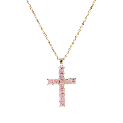 Cross pendant necklace full of diamonds square zircon