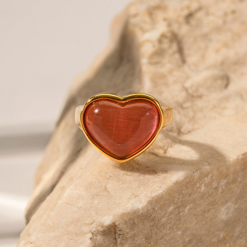 Heart Shaped Pink Cat's Eye Ring