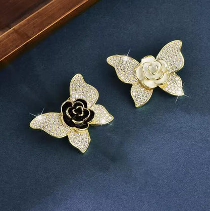 Butterfly Micro Diamond Rose Flower Brooch