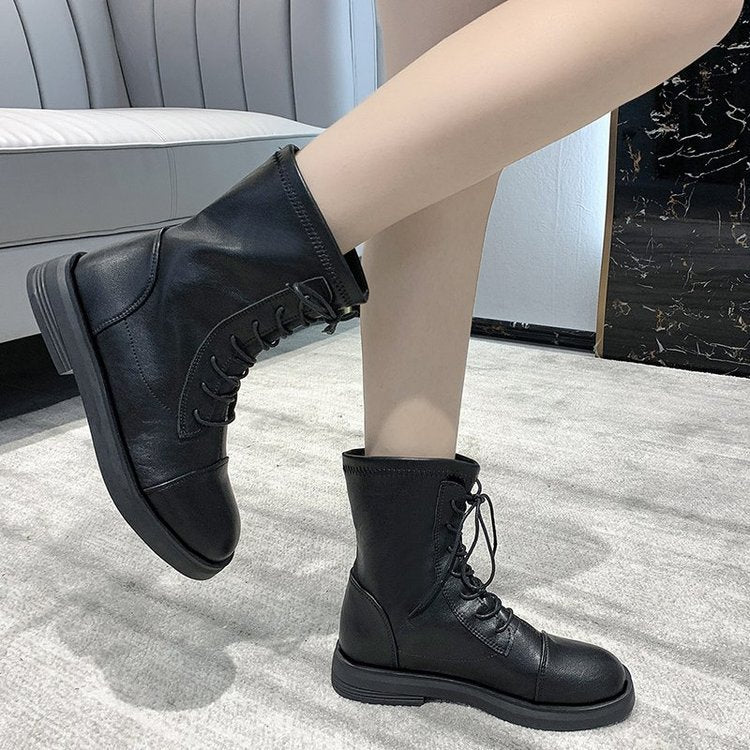 Fashion lace-up flat boots