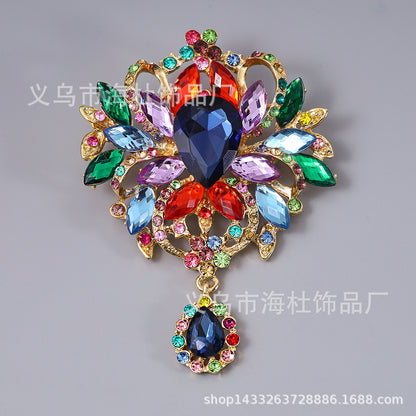 Alloy Crystal Glass Water Drop Brooch