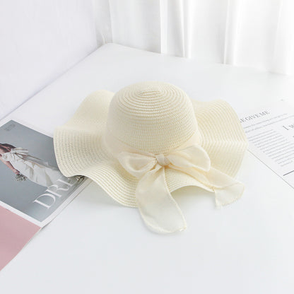 Wavy Brim Straw Hat Spring/Summer UV Protection Foldable