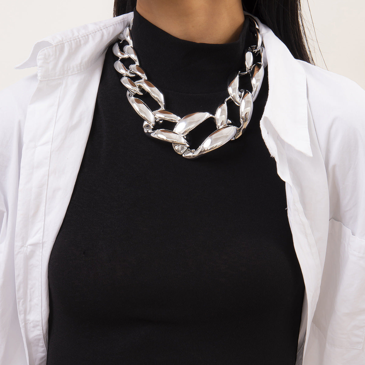 Hip hop button exaggerated single-layer necklace