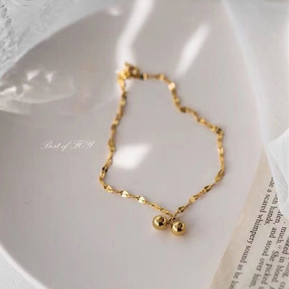 Two small ball titanium steel gold-plated anklets