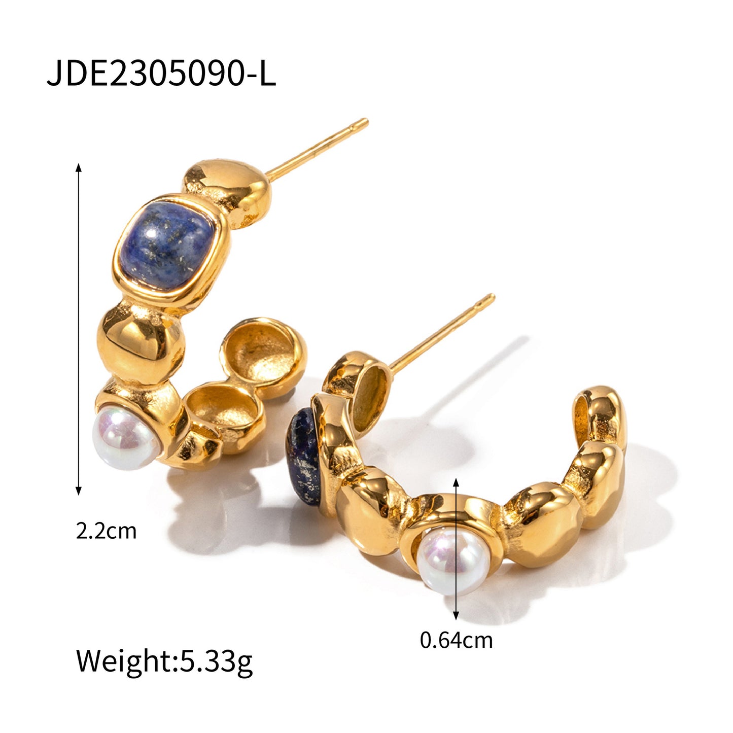 18K Gold C-Shaped Gemstone Drop Earrings