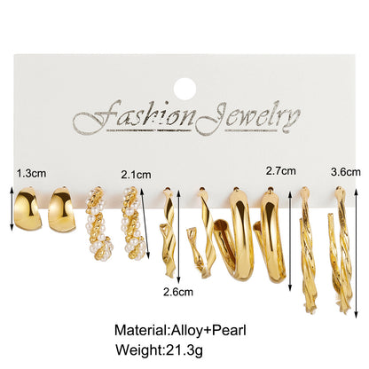 Gold Steel C-Shaped Earrings Set of 5 Pairs