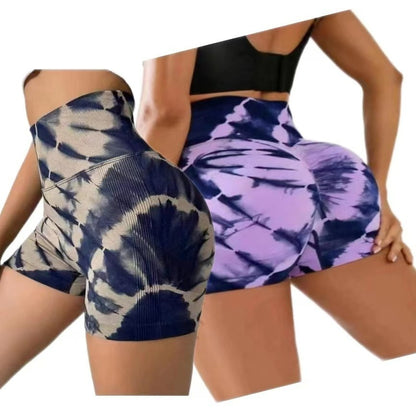 High-Waist Tie-Dye Fitness Shorts