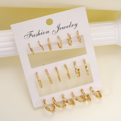 Gold twist earrings set 9 pieces