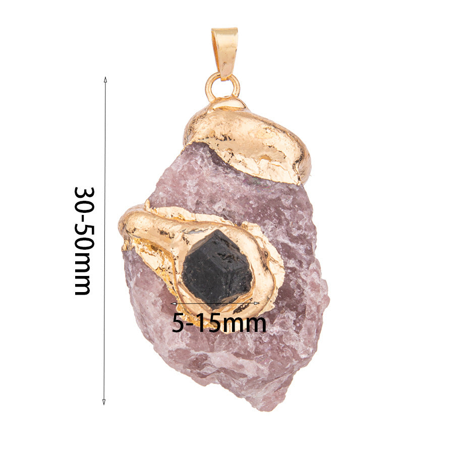 Irregular gilt crystal raw stone gold edge inlaid pendant