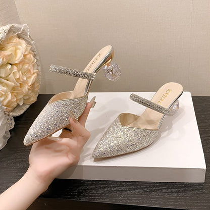 New pointed crystal heel sandals